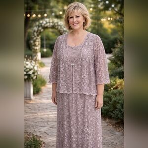 R & M Richards Gold Sequin Two Piece Maxi Dress Formal Mother of Bride Event 12P